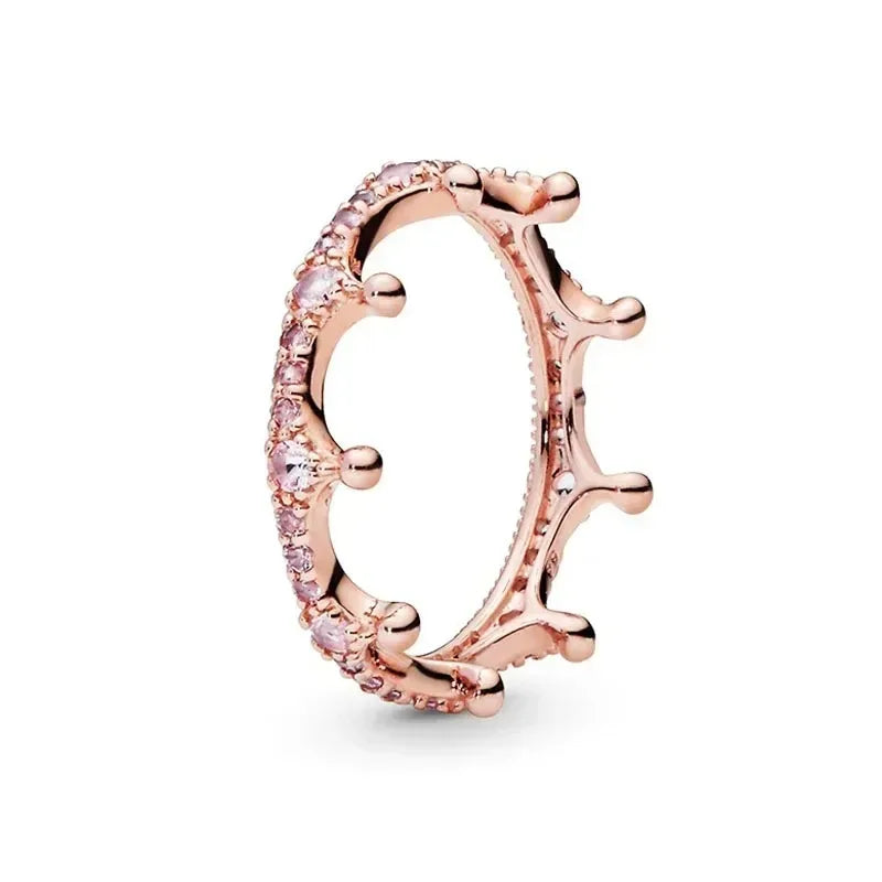 2025 New 925 Sterling Silver Sophisticated Rose Gold Radiant Crown Round Heart Ring Timeless Luxury Charm Jewelry Sweet Gifts