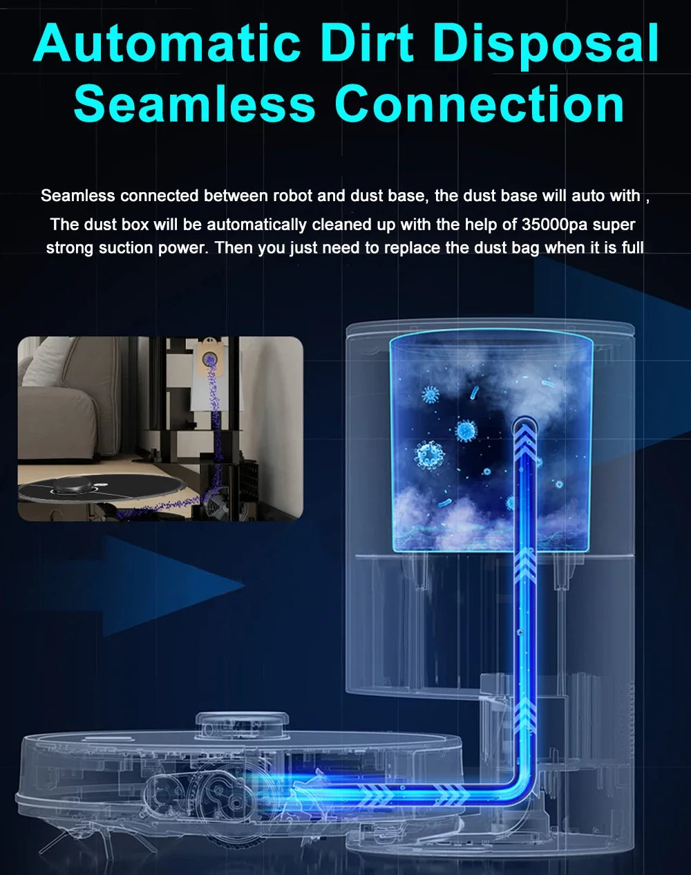 ABIR K30 Robot Vacuum Cleaner, Auto-Empty Station, Laser Lidar, 6500PA Suction,Multi-Floor Maping, Smart Home Wet Dry Appliance