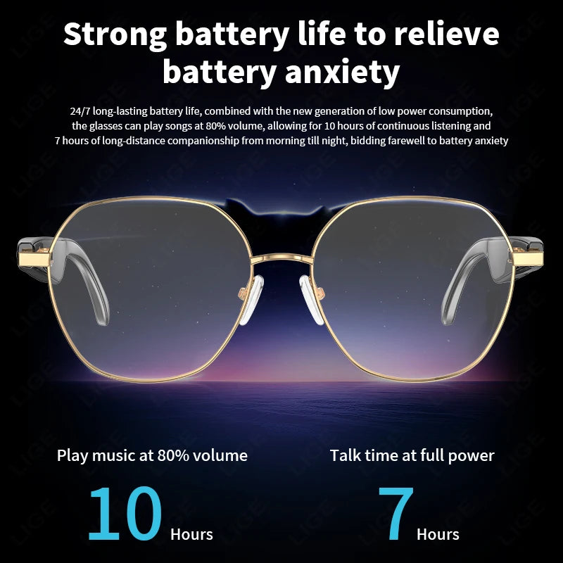 LIGE Smart Glasses AI Intelligent Translation Wireless Bluetooth Glasses Built-In Mic Speakers Headset Sunglasses For Men Women