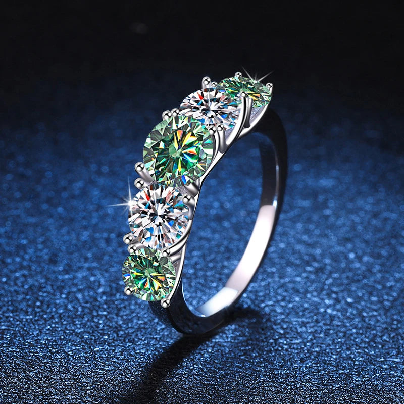 JOIAS HOME 18k Plated 3.6CT All moissanite Rings for Women 5 Stones Sparkling Diamond Wedding Band S925 Sterling Silver Jewelry
