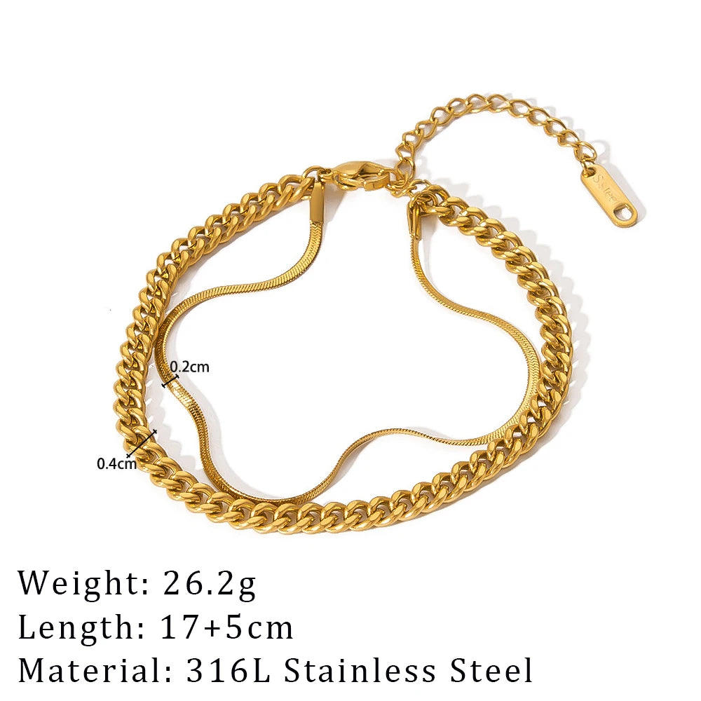 2024 New Wide Chunky Twist Bracelets For Women Gold Color Stainless Steel Link Cubic Chain Bangle Gift