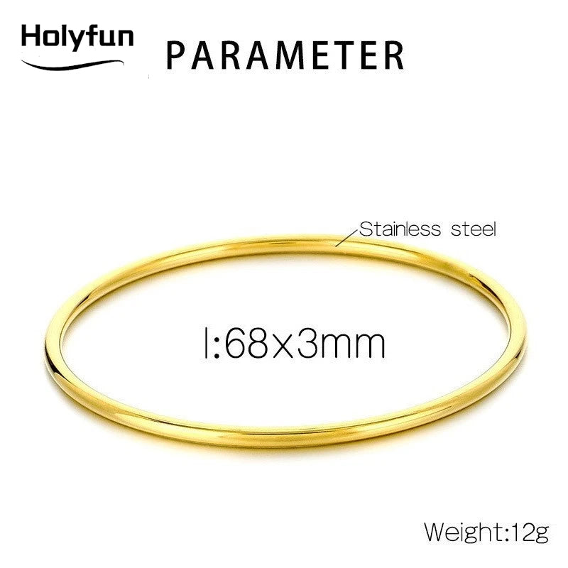 Holyfun Waterproof Stainless Steel Cuff Bracelet Bangles for Women Smooth Metal Openable Bracelets Jewelry Gift