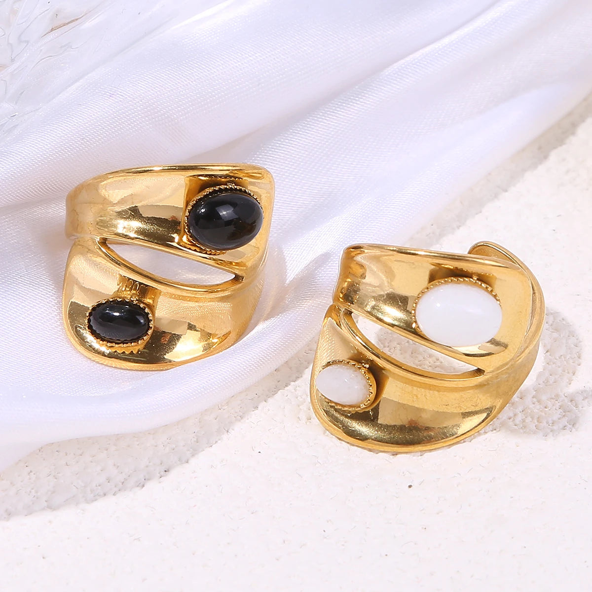 2025 New Irregular Rings For Women Girls Stainless Steel Adjustable Bohemian Natural Stone Engagement Ring Wedding Fashion Gifts