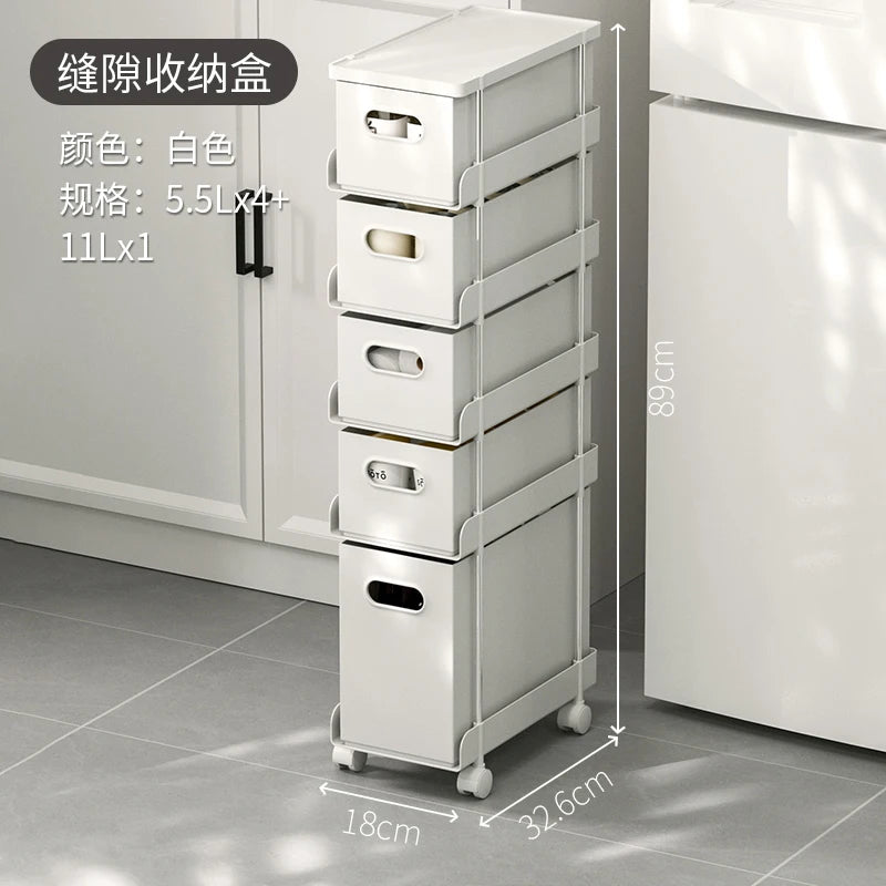 Kitchen Gap Storage Shelf Drawer-Type Narrow Side Cabinet Bathroom Organizer with Wheels for Multi-Function，Gap Storage Cabinet,