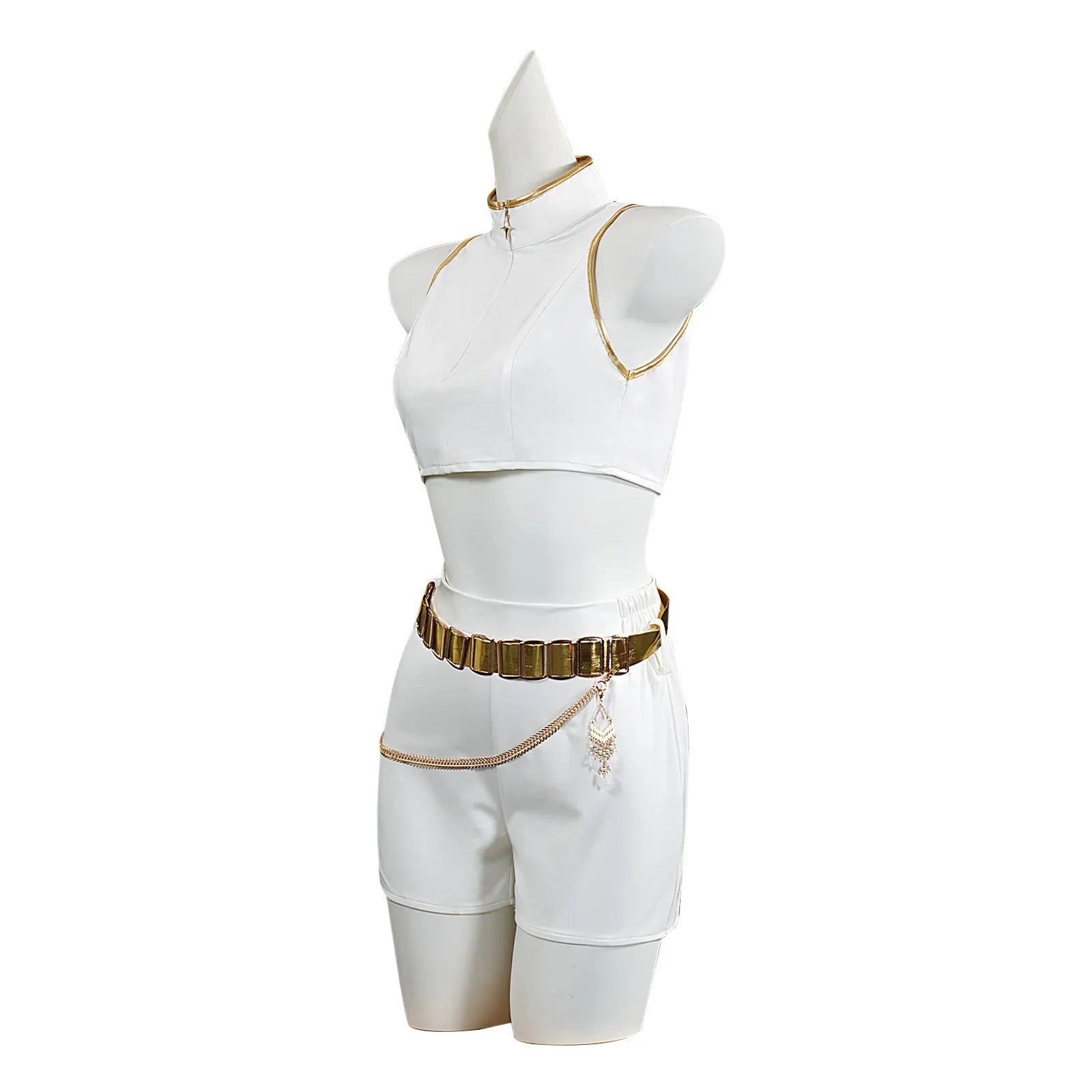 Halloween Costume de Cosplay pour adultes, chemise blanche, col haut, débardeur court, short, ceinture dorée, tenue d'halloween