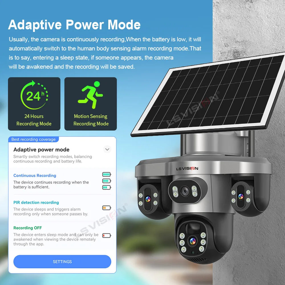 LS VISION 15MP Three PTZ&Screen 4G Solar Camera WIFI Wireless CCTV 10X Zoom Auto Tracking Wifi Security V380 Pro Outdoor Cameras