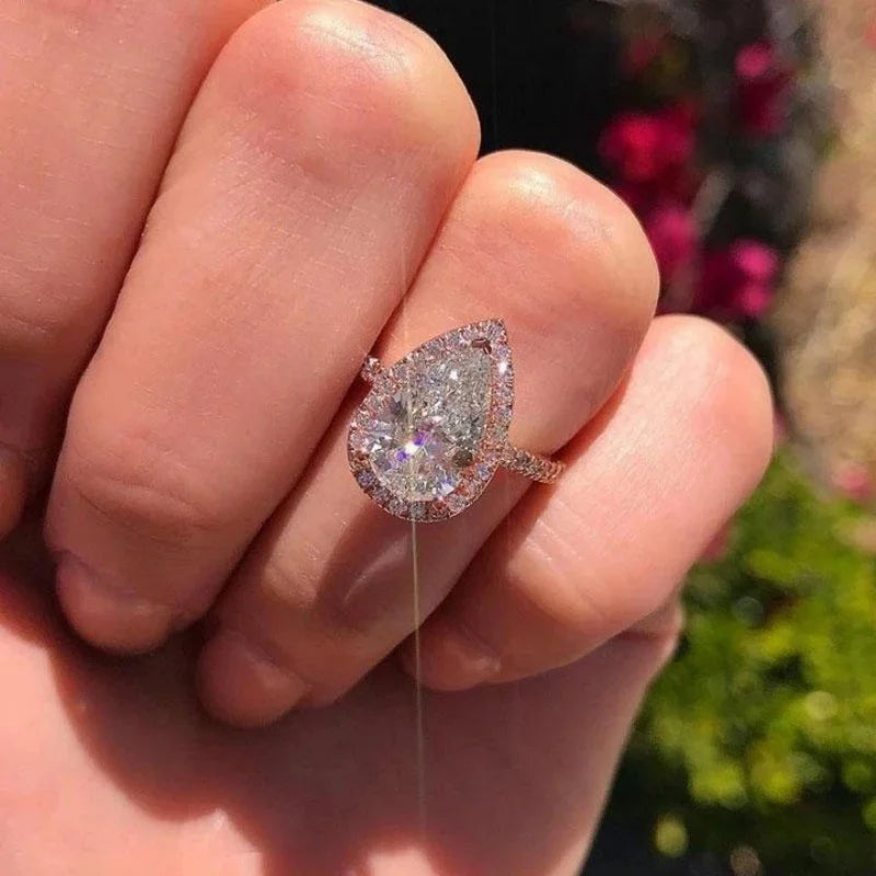 Hot Selling Silver Plated Stainless Steel Rings For Women Water Drop Zircon Wedding Ring Jewelry Accessories Wholesale Size 6-11