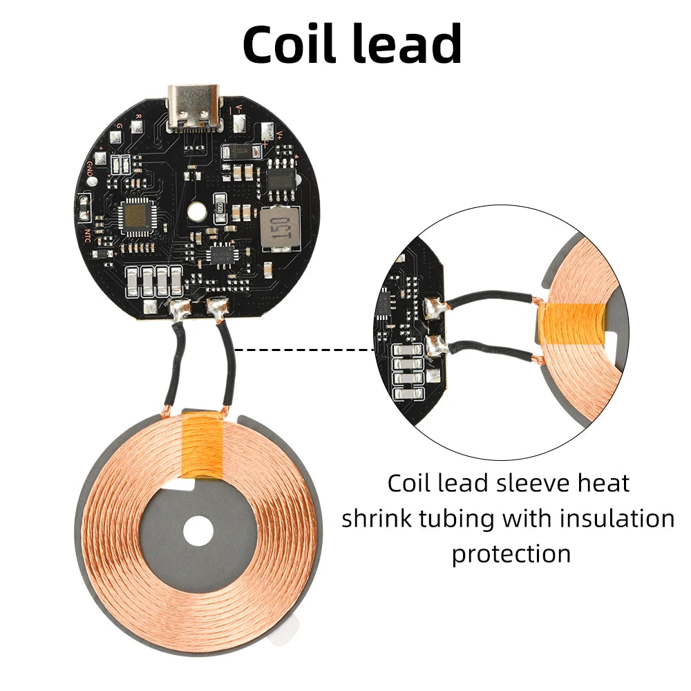 5W/10W/15W/20W Wireless Charger Module Type C 5V/9V/12V/24V/QC/PD Fast Charging Transmitter Module Coil Circuit Board