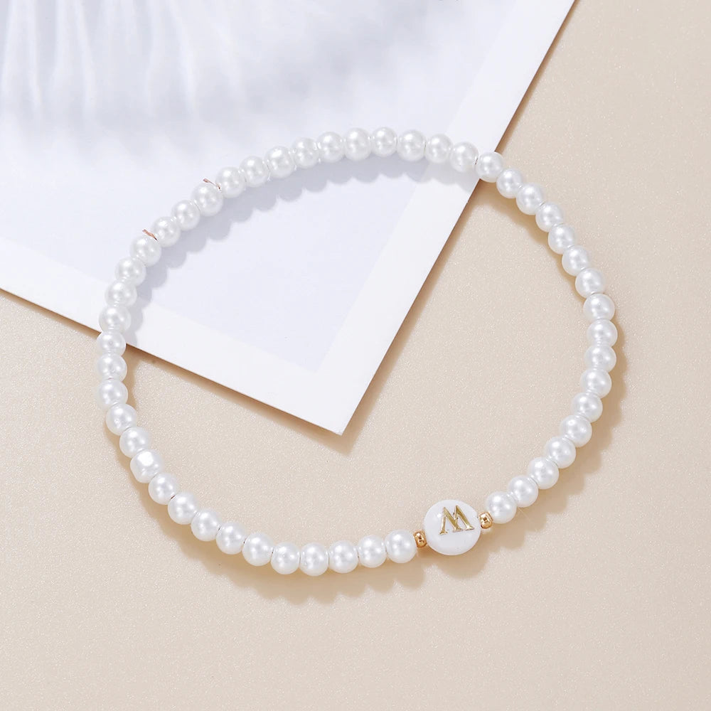 New Fashion 26 Letter Bracelet Women Temperament Handmade Simulated Pearl Bead Bracelet For Women Jewelry Gift