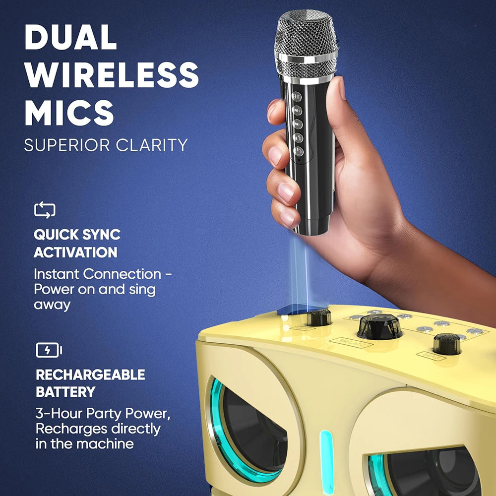 Karaoke Machine for Adults and Kids with 2 Wireless Microphones, Portable Singing PA Speaker System Set with Disco  Lights