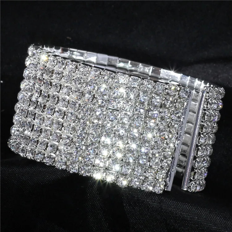 Wedding Bridal Jewelry 1-10 Row Cuff CZ Rhinestone Crystal Stretch Strand Bracelet Bangle Dropshipping