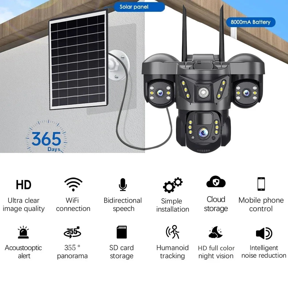 4G Solar Camera V380 Pro HD 15MP 360 Outdoor Waterproof CCTV Night Vision Two Way Audio Human Detection