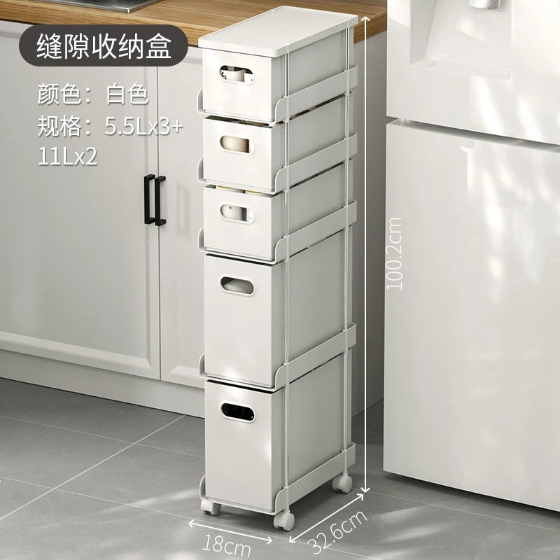 Kitchen Gap Storage Shelf Drawer-Type Narrow Side Cabinet Bathroom Organizer with Wheels for Multi-Function，Gap Storage Cabinet,
