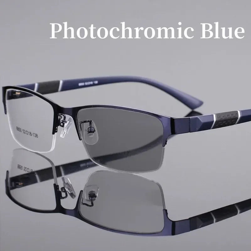 Smart Photochromic Near Sight Sun Glasses for Business Women Men Retro Metal Half Frame Myopia Eyewear Anti-UV Minus Goggles