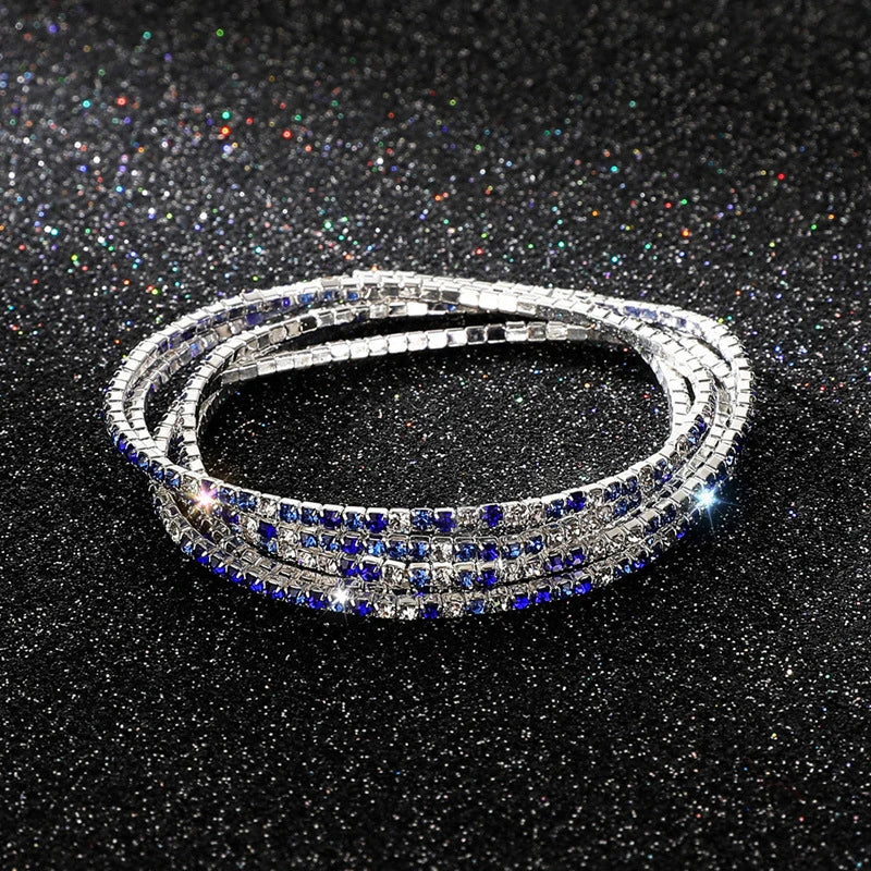 5Pcs/Lot Elastic Crystal Bracelets 2mm Charming Gold Color Crystal Rhinestones Metal Bangle Bracelet Jewelry DIY Gift