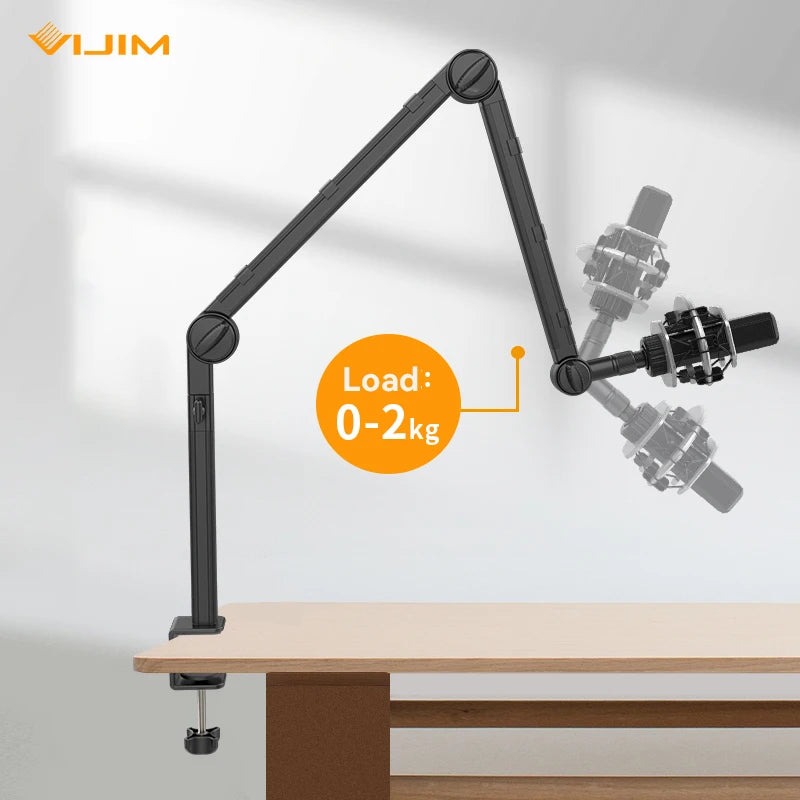 Vijim LS24 LS25 Microphone Boom Arm Stand Heavy Duty Desktop Adjustable DSLR Camera Smartphone Microphone Mount for Blue Yeti