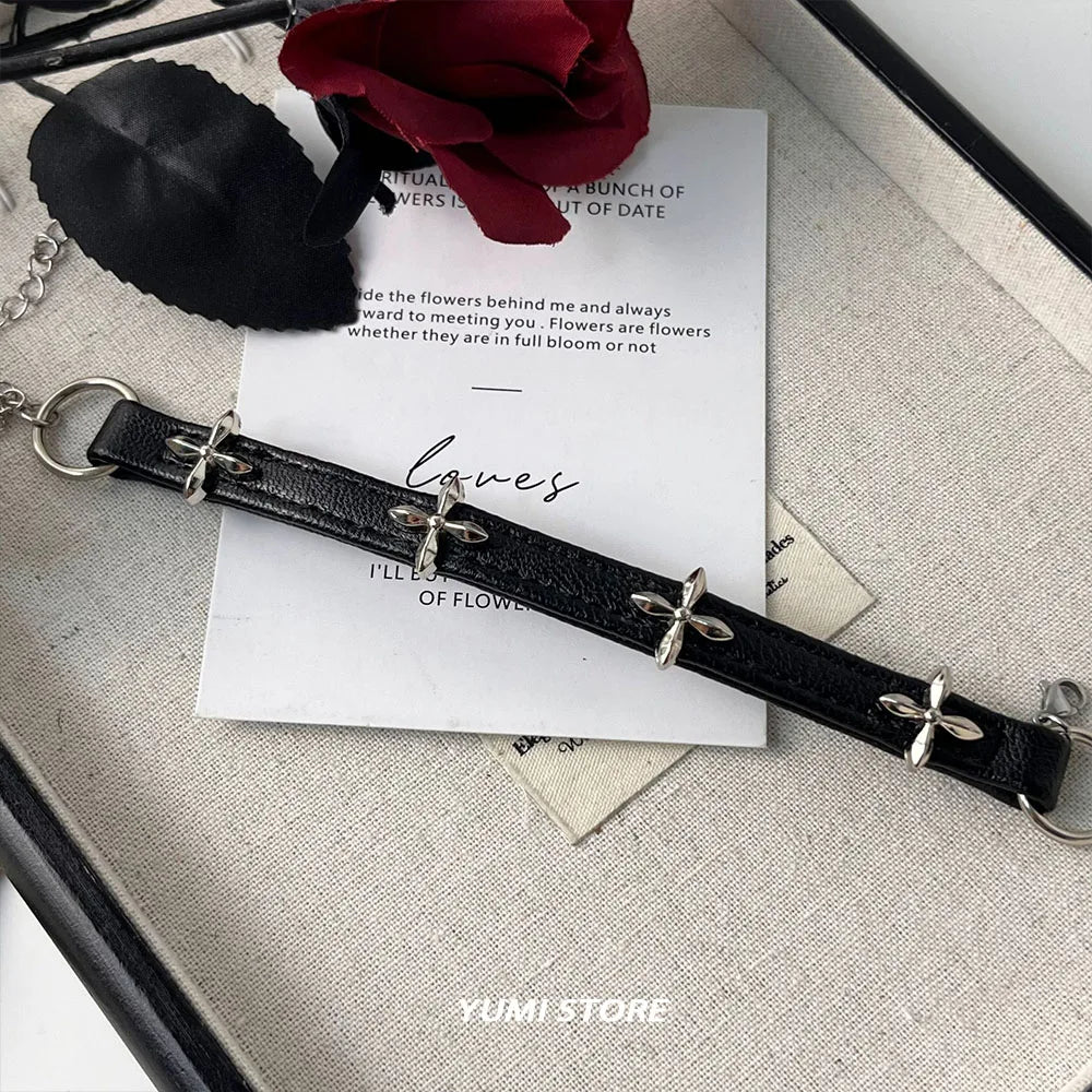 New Vintage Cross Bracelet For Women Fashion Punk PU Leather Adjustable Bracelet Hot Girl Kpop Jewelry Cool Y2K Accessories