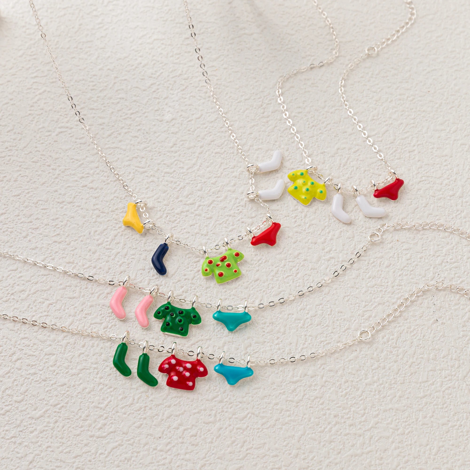 New oil dripping colored clothes, socks, underwear, trendy fashion, sweet necklace, bracelet, gold-plated