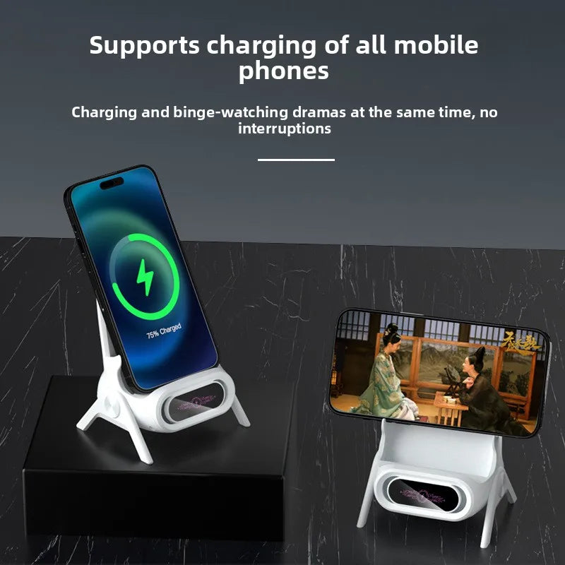 Universal Wireless Charger - Auto-Sensing Phone Stand with Speaker, Desktop/Holder for All Brands