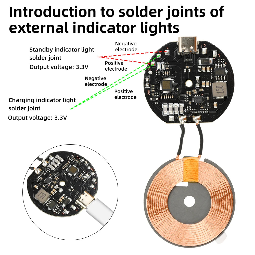 5W/10W/15W/20W Wireless Charger Module Type C 5V/9V/12V/24V/QC/PD Fast Charging Transmitter Module Coil Circuit Board