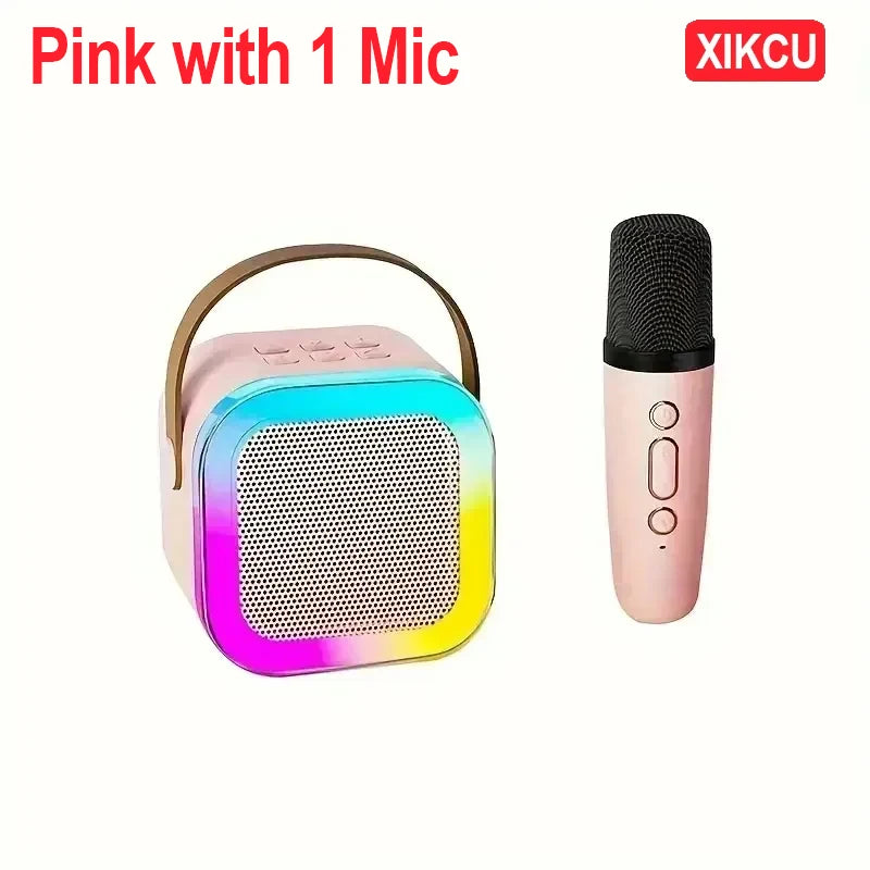 XIKCU Portable Karaoke Bluetooth 5.3 Speaker Machine PA System with 2 Wireless Microphones Home Family Singing Children's Gifts