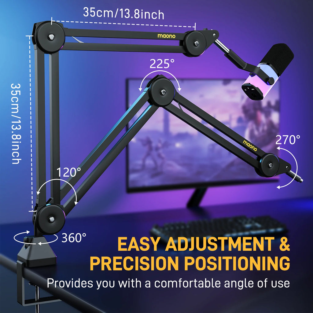 MAONO Microphone Boom Arm:Heavy Duty Adjustable Metal Suspension Mic Stand,Upgraded Desk Clamp,3/8" to 5/8" Screw Adapter,BA37