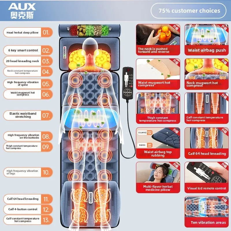 Cervical Massager Neck Waist Back Full Body Multifunctional Massage Cushion Home Recliner Electric Mattress