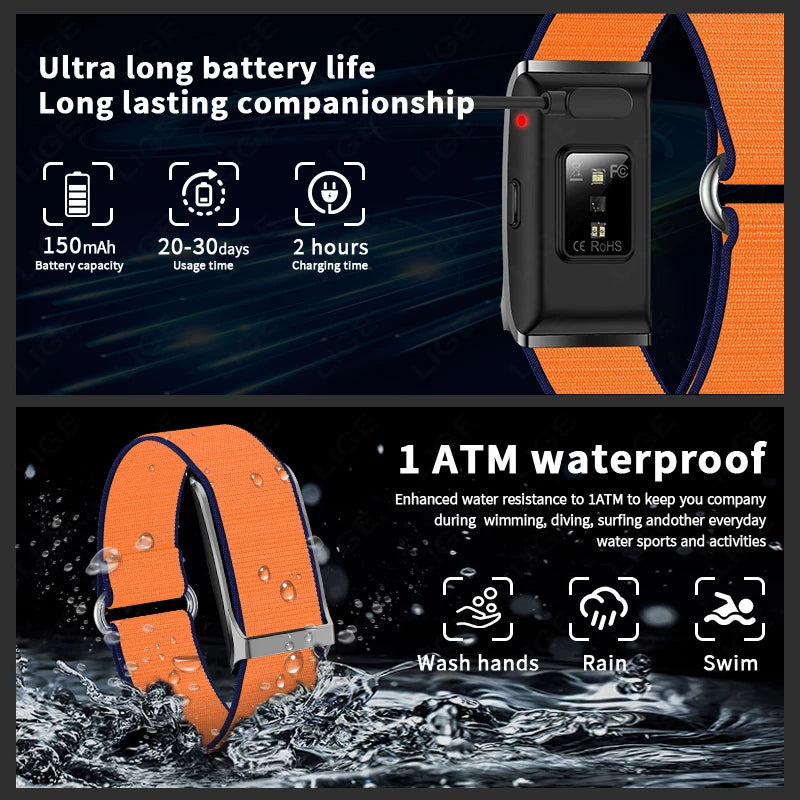LIGE Smart Watch Men Sports Smart Bracelet Fitness Band Heart Rate Blood Pressure Monitor Waterproof Multifunction Watches Women