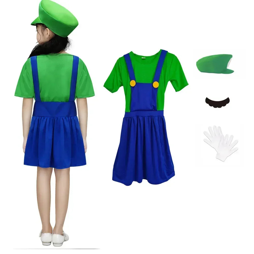 Halloween   Plumber Bros Cosplay Costumes Funny Halloween Carnival Outfits for Men Women Fancy Jumpsuit with Hat Mustache Gloves
