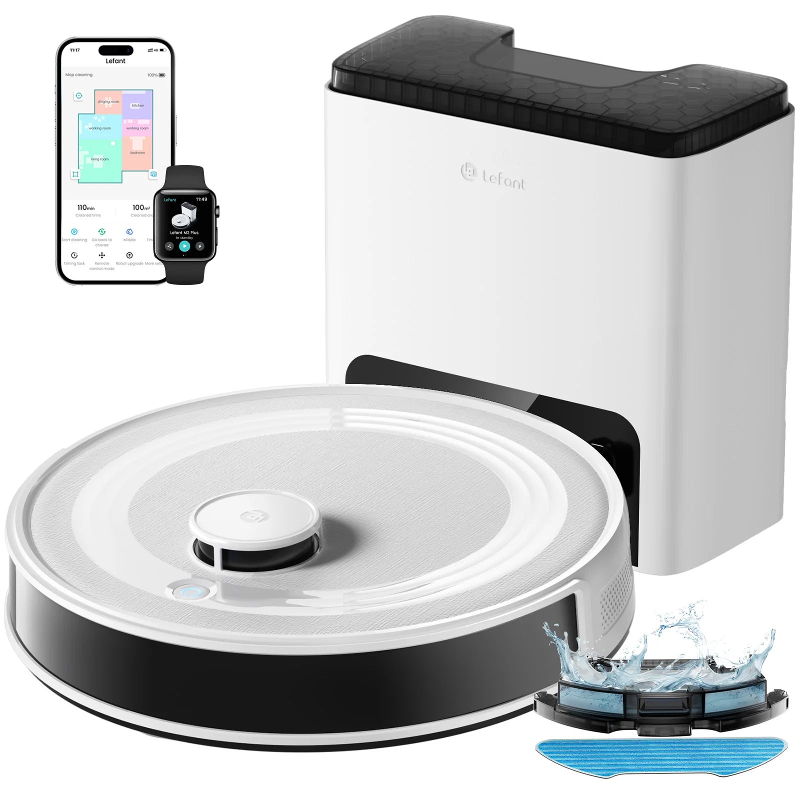 LEFANT M2 Plus Robot Vacuum Cleaner with Mapping, 6000Pa Suction, Automatic Dust Emptying,DTOF Laser Navigation