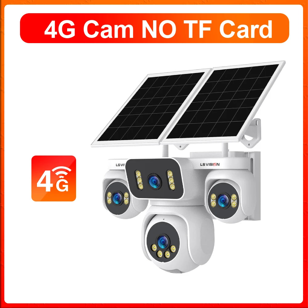 LS VISION 10K AOV 4G LTE Solar Camera Outdoor Security Camera 12X Zoom 24/7 AOV Recording Four Lens Auto Tracking Human Motion