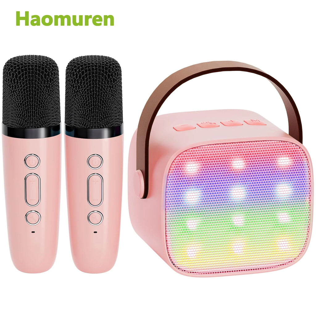 Haomuren Mini Karaoke Machine Portable Bluetooth 5.3 PA Speaker with 2 Wireless Microphones for Home Family Singing Gift K12