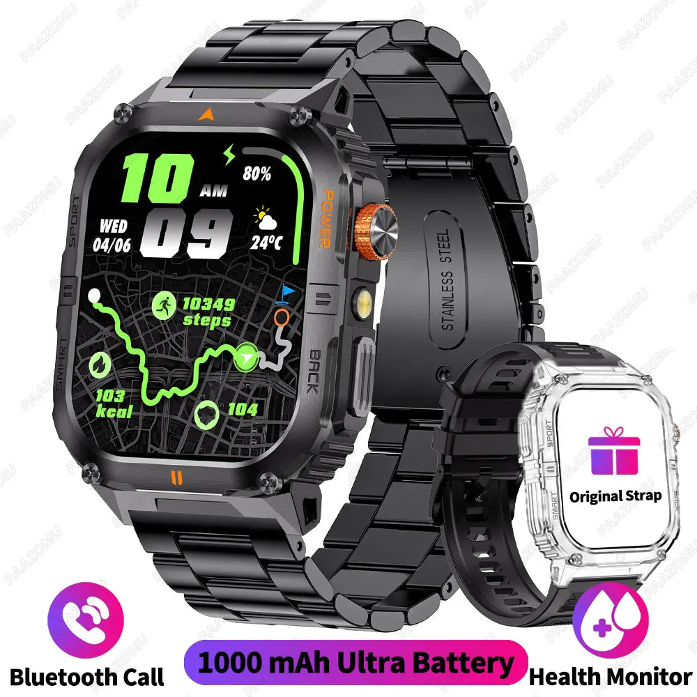 Outdoor Smart Watch for Men 1200mAh Battery LED Flashlight BT Calls Heart Rate 100+ Sports Modes Fitness Tracker for Android/iOS