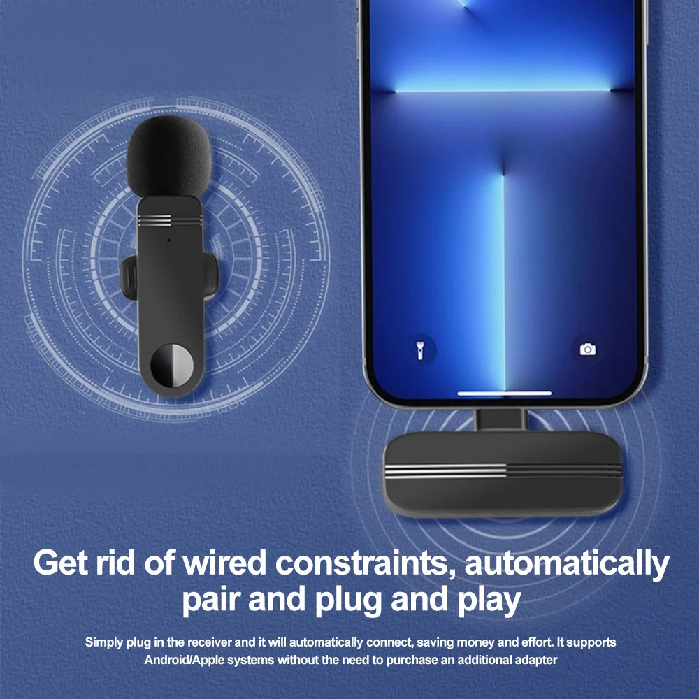 Wireless Lavalier Microphone 2.4G Wireless Microphone Audio Video Recording Mic for Live Broadcast Guide System Gaming Phone