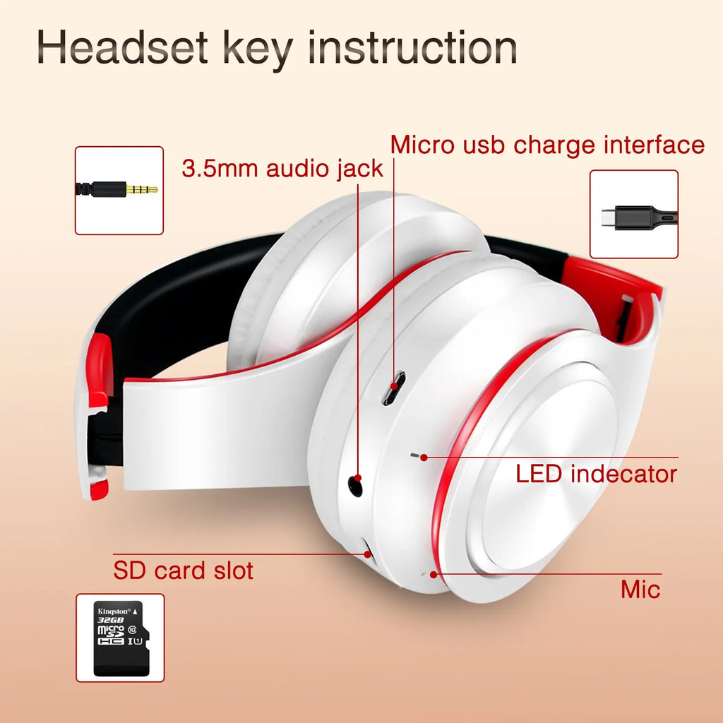 Best Headphones Wireless  Earphones with Microphone Digital Stereo Bluetooth Headset Card MP3 Player FM Radio Music for All