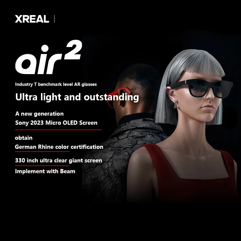 XREAL Air 2 Air2 Red Smart AR Glasses 330Inch Micro OLED Screen 1080P View for Mobile Lightweight Ultra Giant Screen Glasses