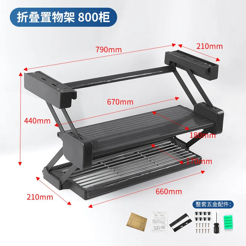 Kitchen Cabinet Lift Basket Storage Rack Condiment Dishes Pull-down Folding Kitchen Creative Home Organizer Holders Accessories