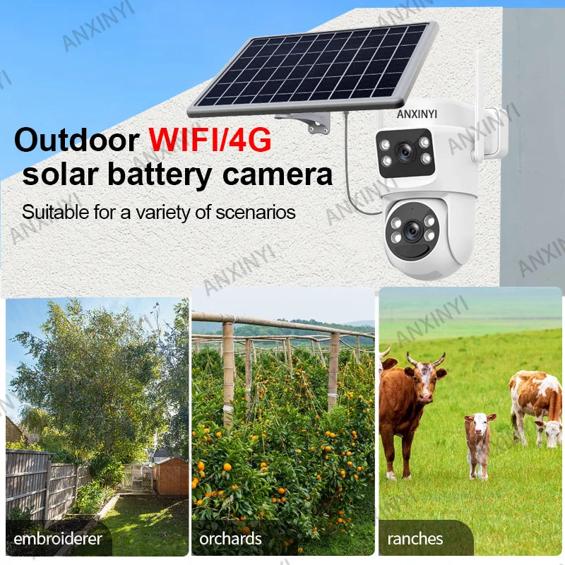 EseeCloud 8MP 4K 2.4G 5G WiFi6 Dual Lens Dual Screens Mini Wireless PTZ Security Camera 4G Sim Card Outdoor Solar Camera