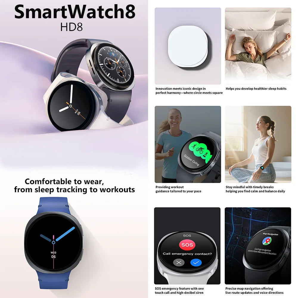 2025 New Smart Watch Series 8   Ultra-thin 1.46 inch Sport Watch Compass IP68 Waterproof Display Bluetooth Call GPS Smart Watch