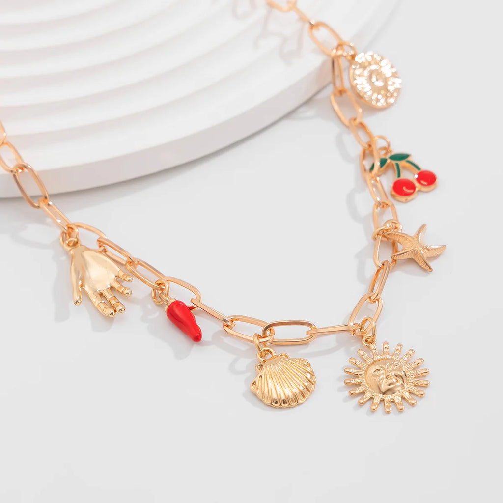 New Fashion Charm Necklace For Women Sunflower Cherry Shell Starfish Pendant Cross Ocean Beach Jewelry Gifts
