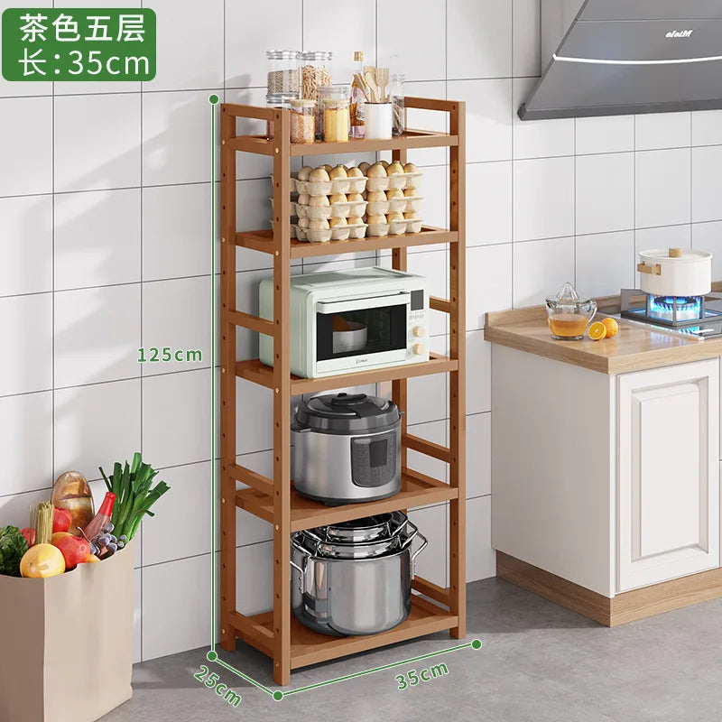 Kitchen Storage Ra Countertop Cabinet Multi-layer Partition elf Spice Microwave Pot Storage Organizer Bamboo Material