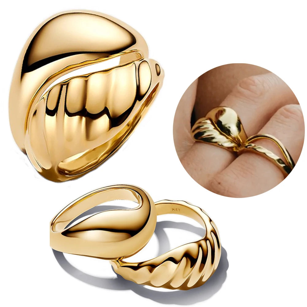 European and American Fashion 925 Sterling Silver Ripple Twisted Double Ring&Unlimited&Wide Face French Ring Couple Style Jewelr