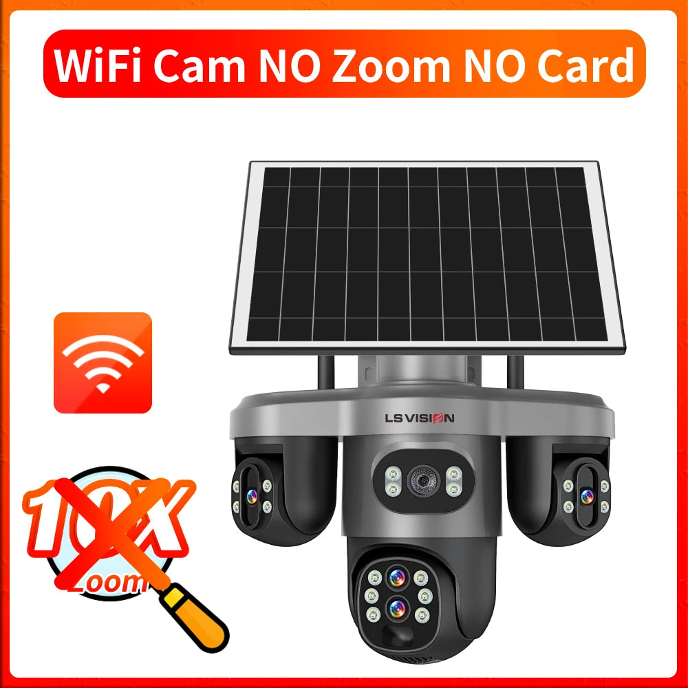 LS VISION 20MP 4G Solar Camera 10X Optical Zoom Four Lens Three Screen Outdoor WiFi Surveillance Cameras Auto Tracking V380 Pro