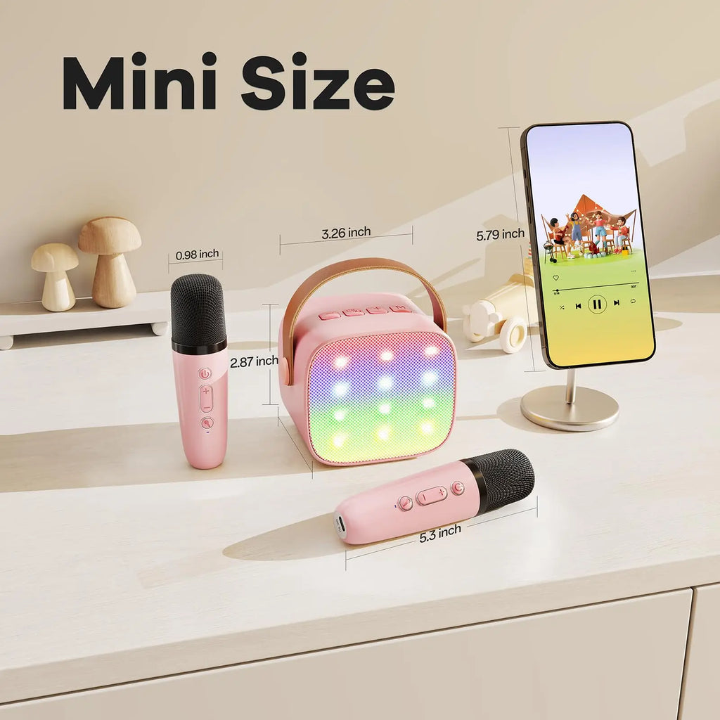 Haomuren Mini Karaoke Machine Portable Bluetooth 5.3 PA Speaker with 2 Wireless Microphones for Home Family Singing Gift K12
