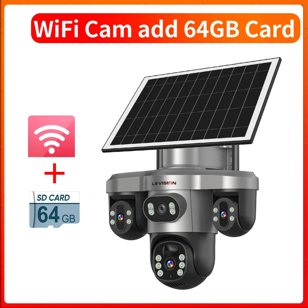 LS VISION 15MP 4G/WiFi Solar Camera Three Screens 10X Zoom Outdoor Surveillance Cameras Security PTZ PIR Night Vision CCTV V380