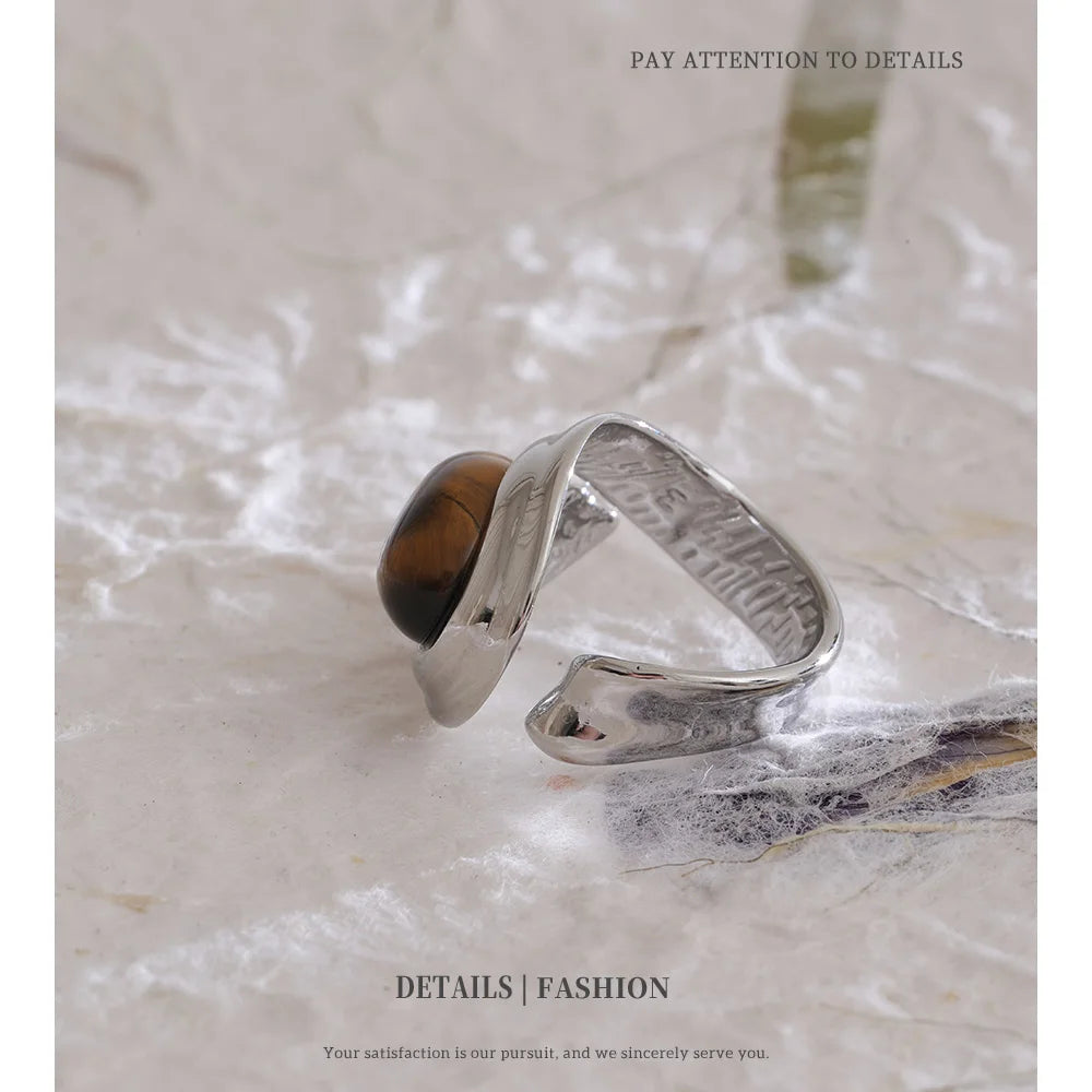 NiNice Stainless Steel Ring Natural Tiger Eye Stone Waterproof Popular Personalized Fashion Design Wholesale