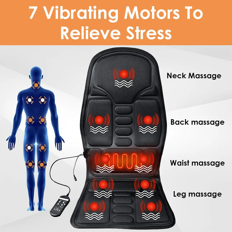 Electric Back Massager Chair Mat Heating Vibrator Full-Body Massage Chair Cushion Lumbar Neck Back Mattress for Car Home Office