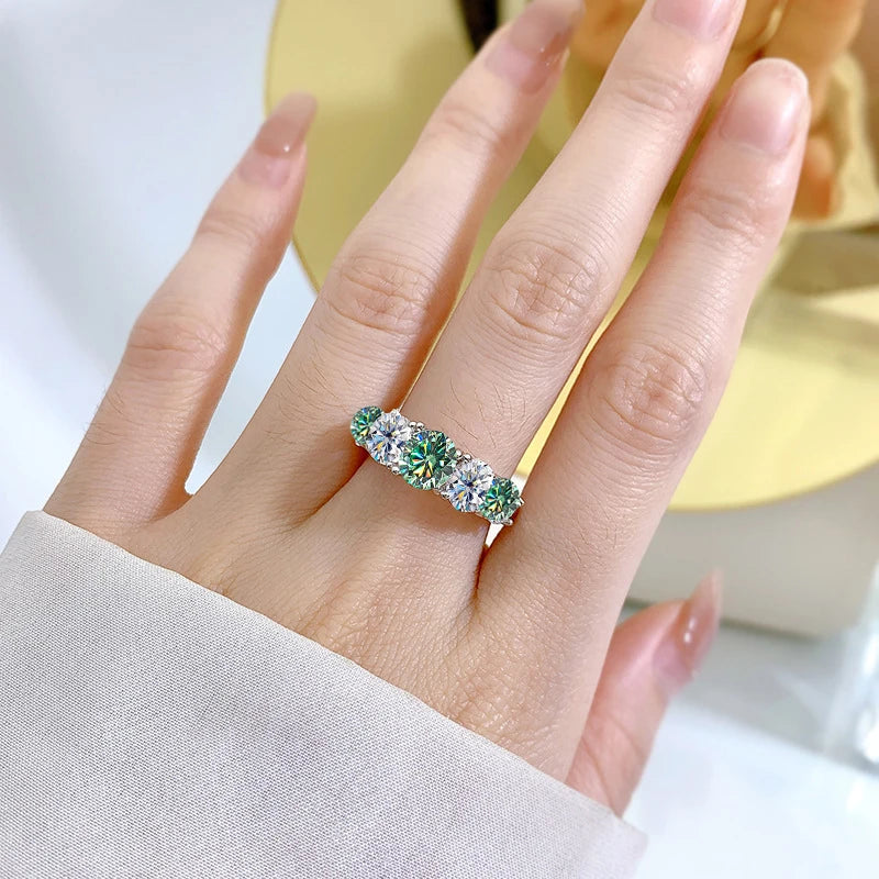 JOIAS HOME 18k Plated 3.6CT All moissanite Rings for Women 5 Stones Sparkling Diamond Wedding Band S925 Sterling Silver Jewelry