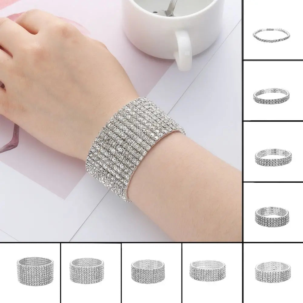 Shiny Woman Bracelet Crystal Rhinestone Stretch Bracelet Bangle Wristband Elastic Wedding Bridal Jewelry Fashion Jewelry