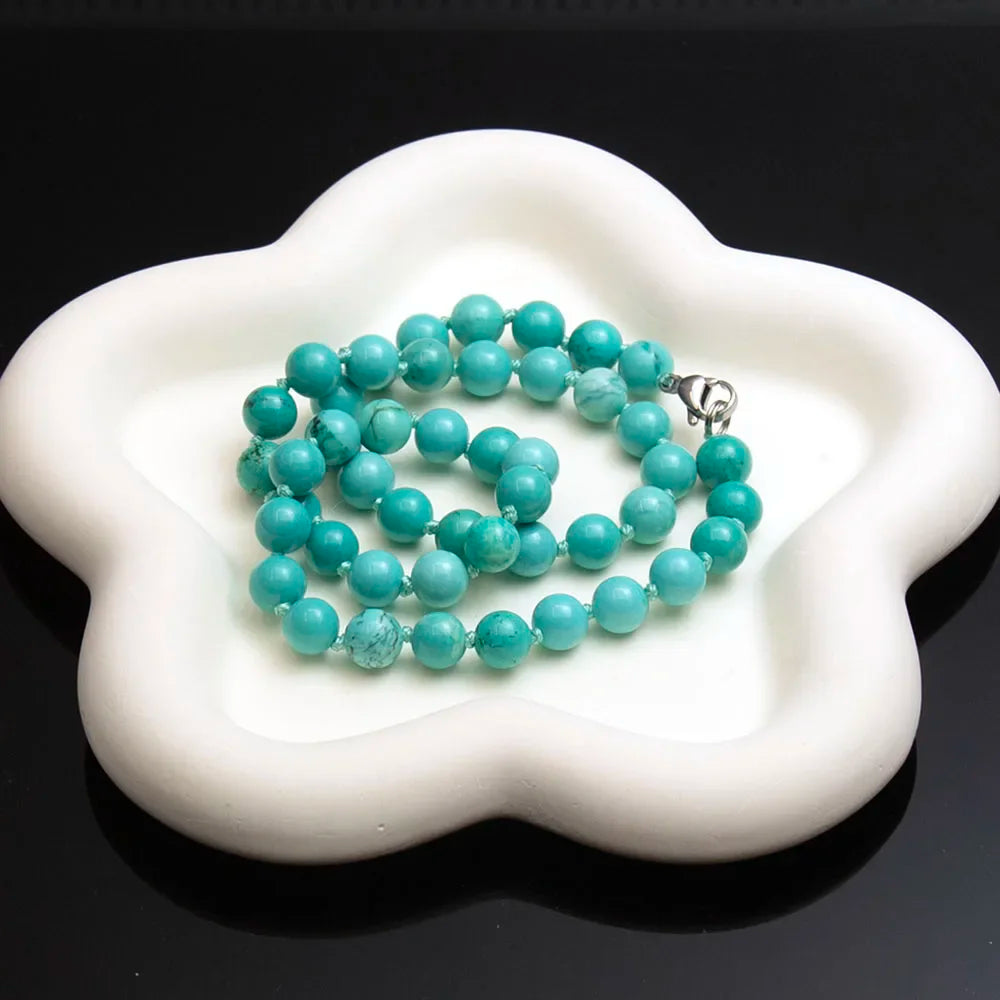 New Fashion 8mm Smooth Round Shape Blue Turquoise Necklace Men And Women Jewelry Birthday Gift Double Layered Bracelet